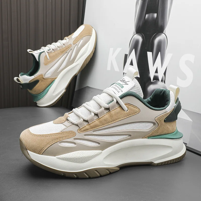 2024 New Men\'s Casual Sports Shoes Fashion Breathable Mesh Tennis Sports Running Vulcanized Shoes Comfortable Thick-soled Shoes