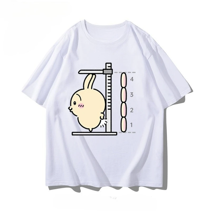 Chiikawa Height Measuring Cartoon Graphic T‑Shirt, Unisex Couple Kids Cute Casual Summer Short‑Sleeve Streetwear Daily TopTop