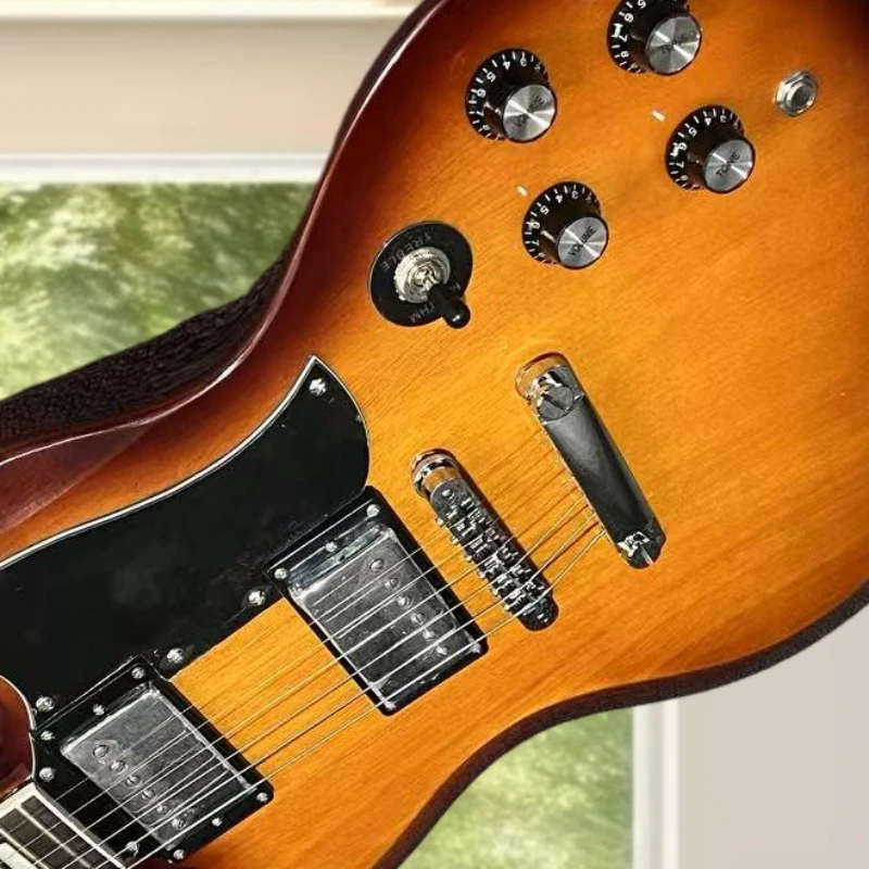 Burgunderrotes großes Schlagbrett SGGUI E-Gitarre mit Lightning Bolt Griffbretteinlage, Mahagoni-Korpus, HH-Tonabnehmer, Double Cutaway