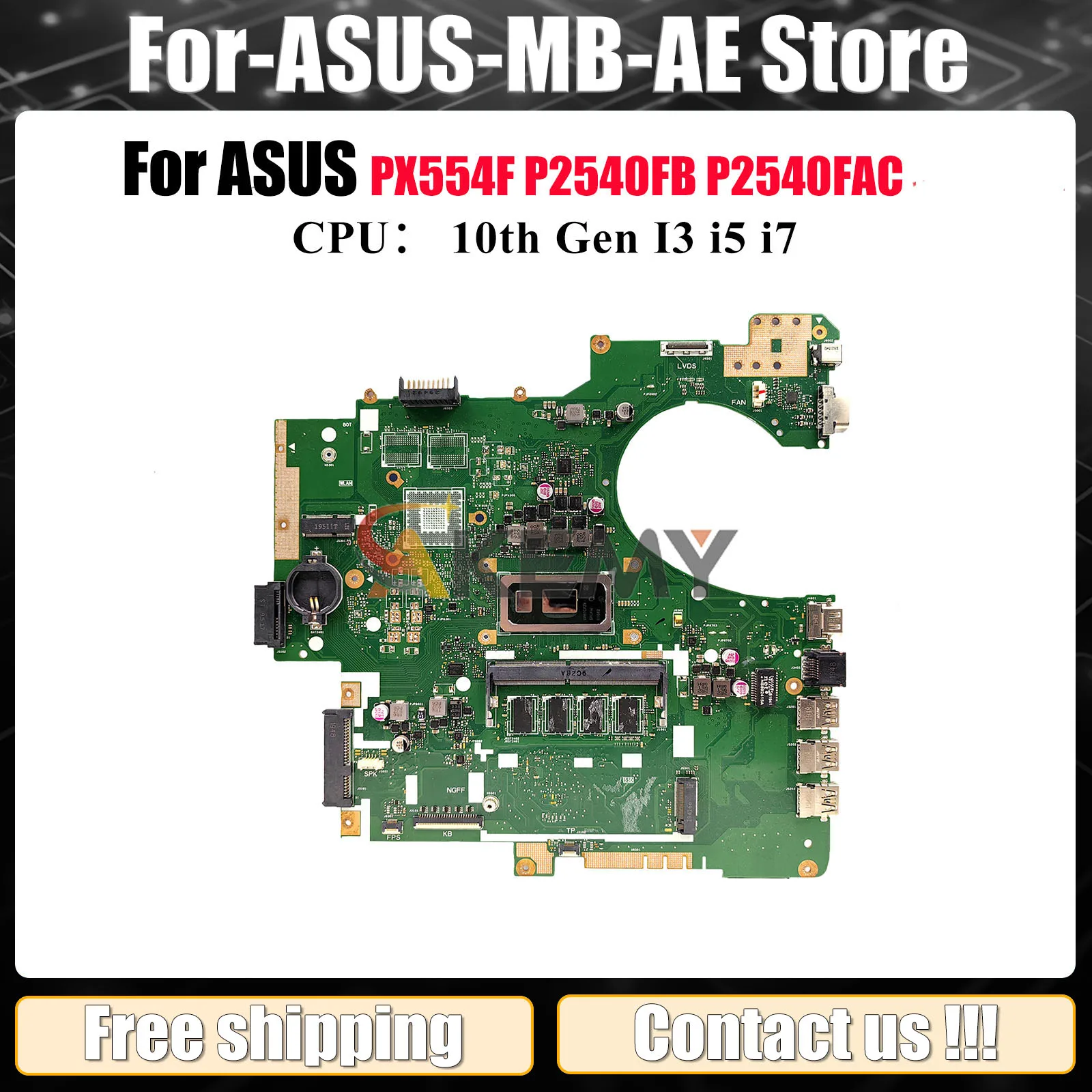 

P2540FA Laptop Motherboard For ASUS ProArt P2540F P2540FA P2540FAC PX554F P2540FB Mainboard With 10th Gen I3 i5 i7 tests OK stk