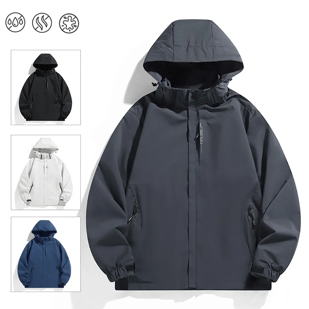 

Men's Hooded Jacket Zipper Solid Color Windproof Outdoor Climbing Hiking Fishing Slim Fit Outwear Casual Breathable Jacket Coat