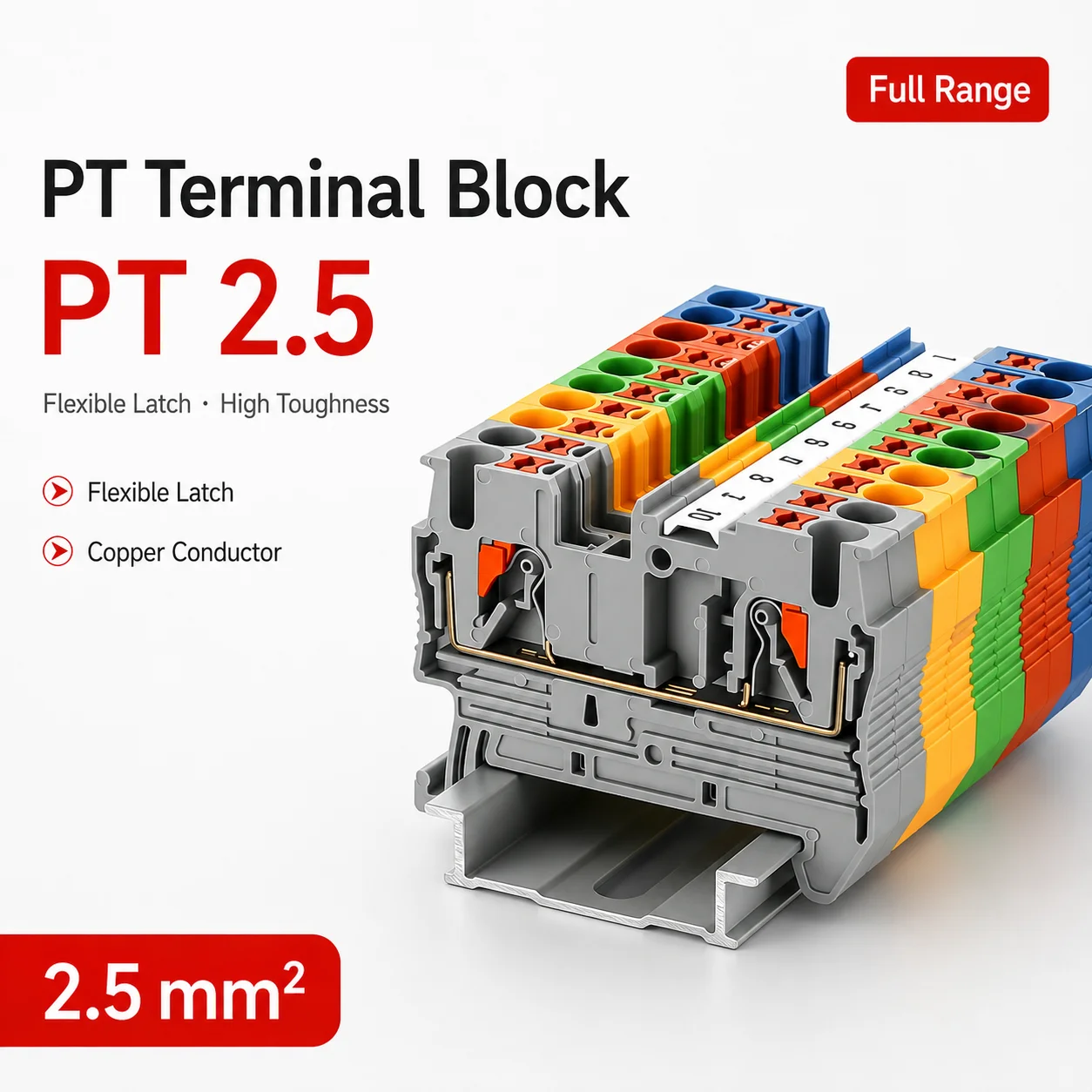 10Pcs PT2.5 DIN Rail Terminal Block Feed Through Push In Spring Connector 800V 32A 0.2-2.5mm2 Screwless Electrical Wiring NS35