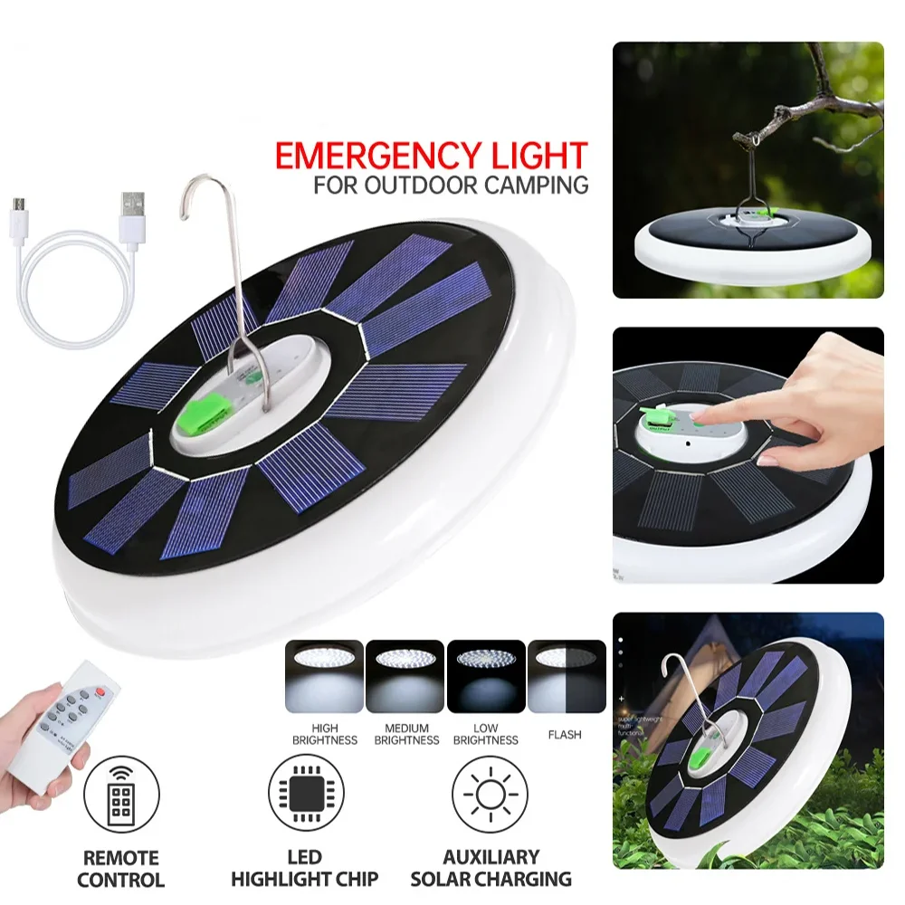 

New Solar LED Camping Light Remote Control Tent Lantern for Outdoor Camping Portable Emergency Rechargeable Light for BBQ Hiking