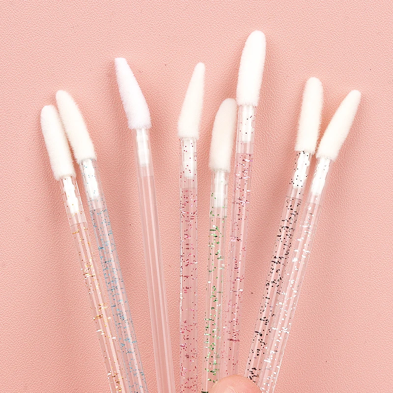 50 stks/doos Kristal Handvat Mascara Wands Lip Borstel Pluizende Glans Applicators Lippenstift Wegwerp Schoonheidssalon Makeup Tools