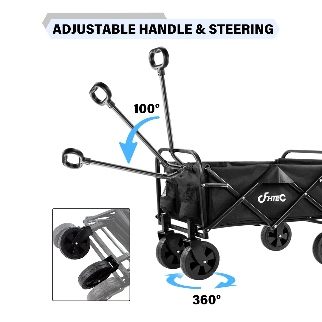 Outdoor Picnic Beach Camping Collapsible Foldable Utility Wagon Trolley Cart with Adjustable Handles Folding Wagon Cart