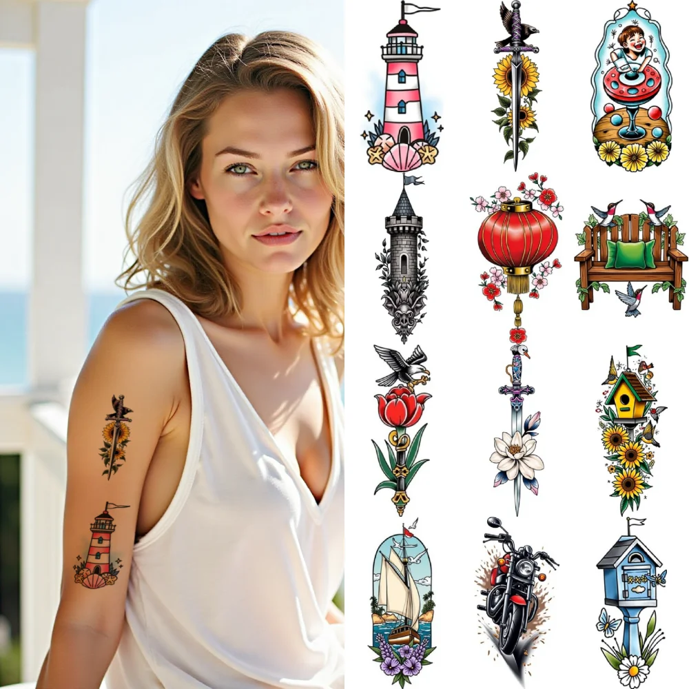 28pcs Temporary Tattoo Cookware Temporary Tattoo Stickers  Doll Beehive New School Traditional Steering Wheel For