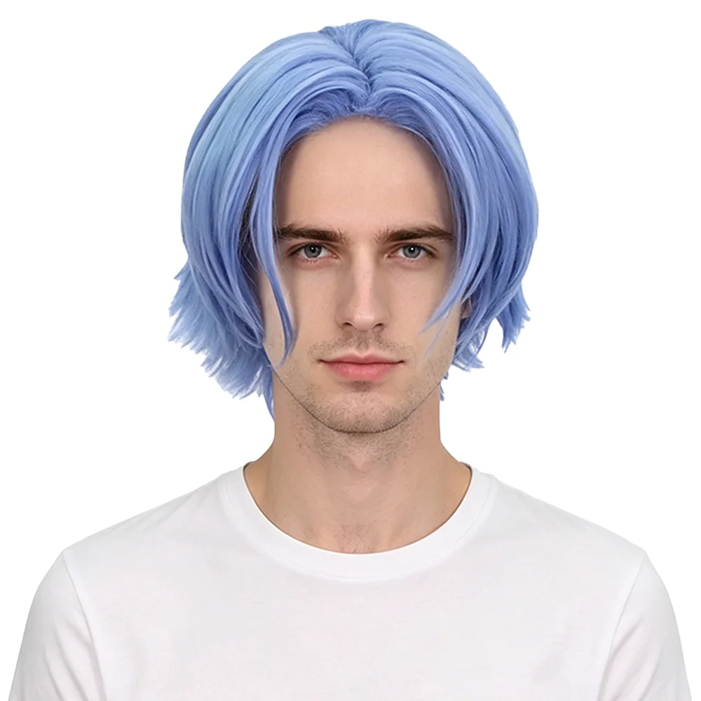 

Light Ice Blue Short Anime Cosplay Wig Men Women Heat Resistant Synthetic Hair For Halloween Carnival Costume Party Daily Wear