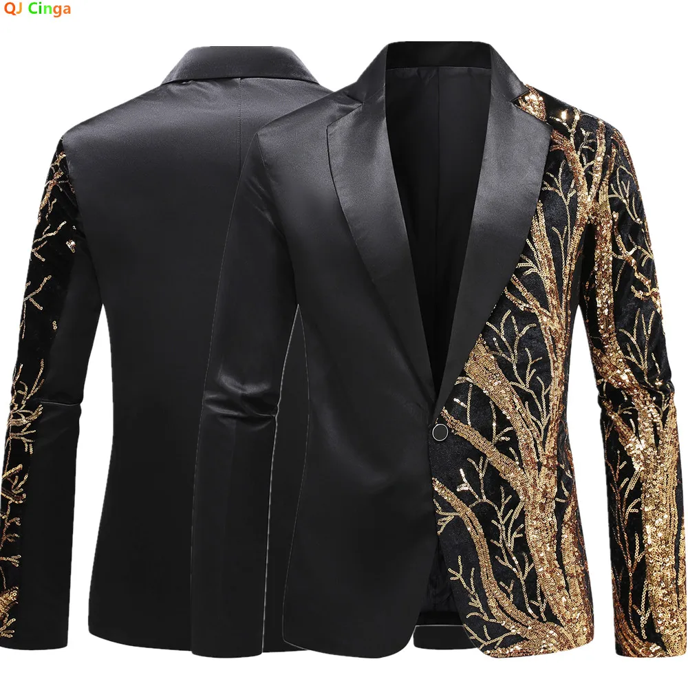 2026 Spring New Arrival Men's Black Suit Jacket, Round Metal Sequins Embellished Blazers, Wedding/Party/Stage Top Coat.