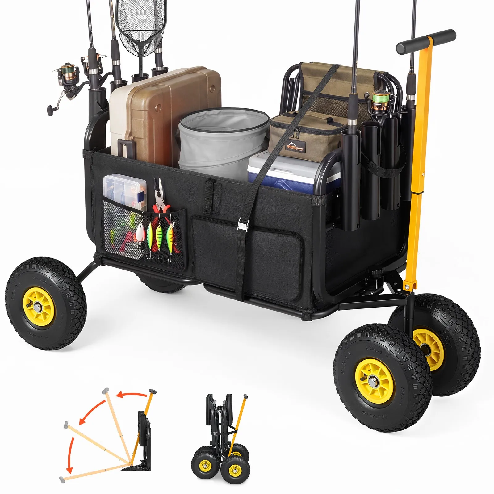 

Uimoso Foldable Beach Fishing Cart, 300 lbs Capacity, Carbon Steel, 11 in Wheels