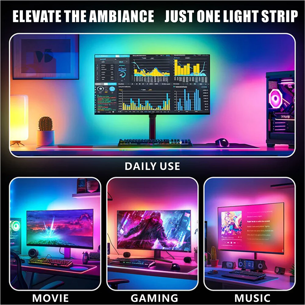 TV&PC LED Black Light WS2812 Camera Ambient Smart TV LED Backlight Color Sync Tuya LED Light For Inch TV PC LED RGB Tape Screen