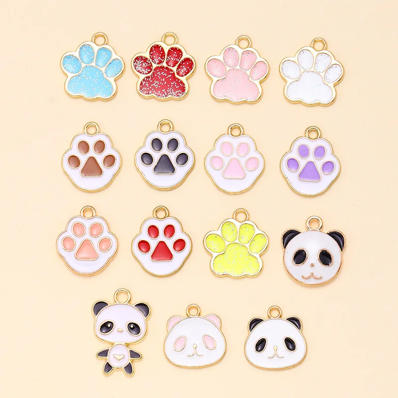 15Pcs Mixed Enamel Cute Cartoon Chinese Panda And Bear's Paw Charms Pendants Earrings DIY Designer Jewelry Accessories Wholesale