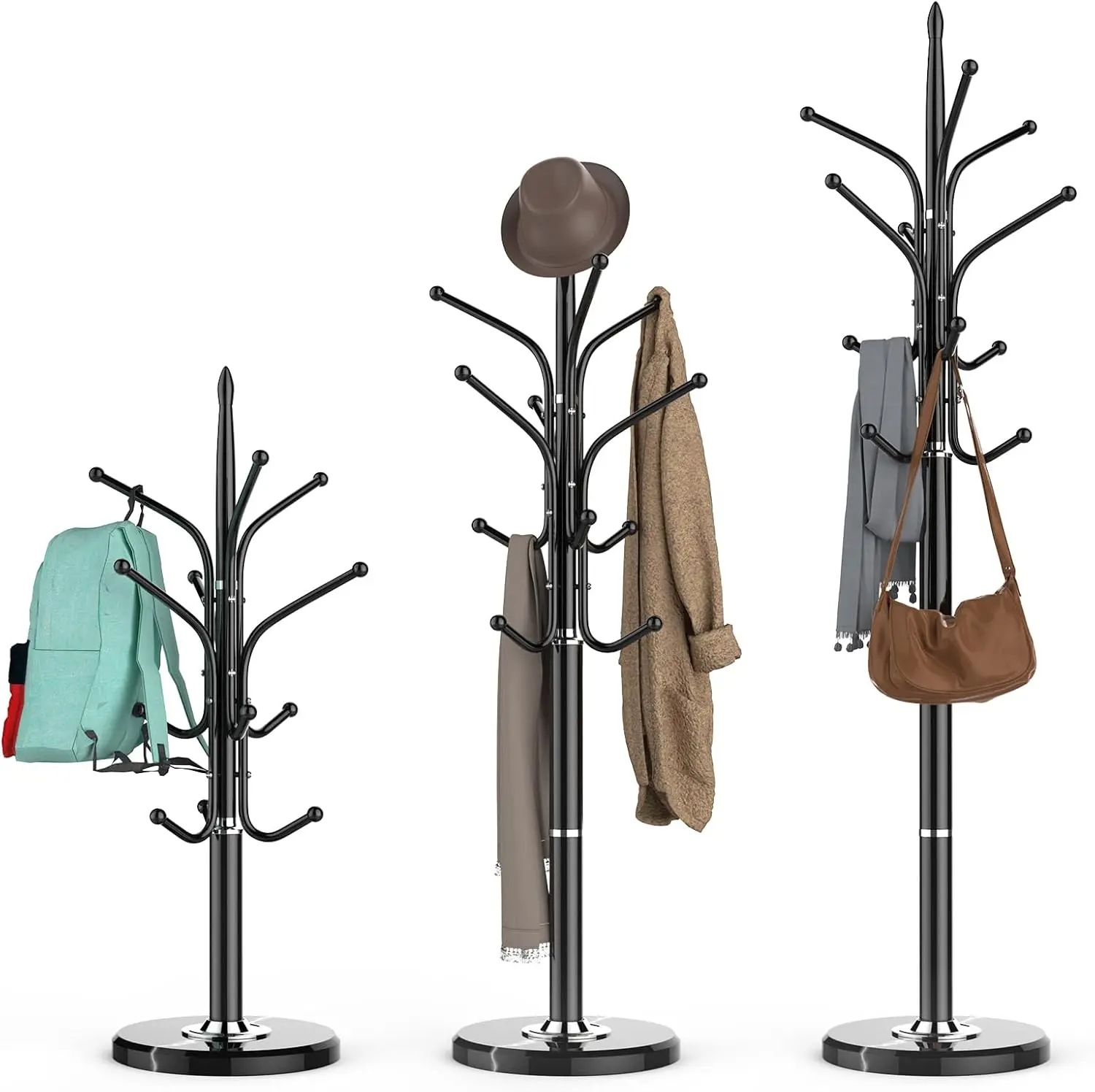 

Freestanding Heavy Duty Coat Rack with Marble Base, 12 Hooks, 3 Adjustable Sizes for Entryway, Bedroom, Office