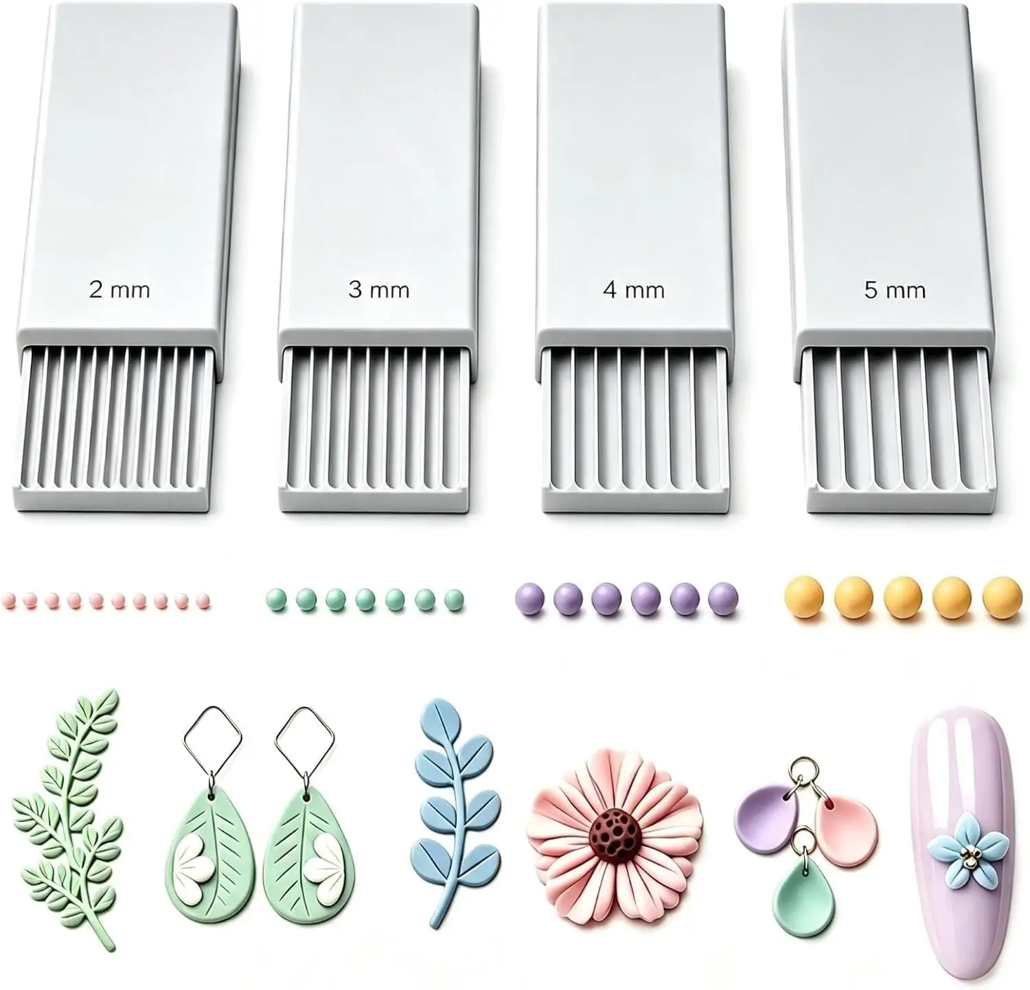 4pc Polymer Clay Bead Roller & Clay Ball Maker Mini Bead Roller Tool ,3D Nail Art Flowers, Sphere Shaper 2mm 3mm 4mm 5mm