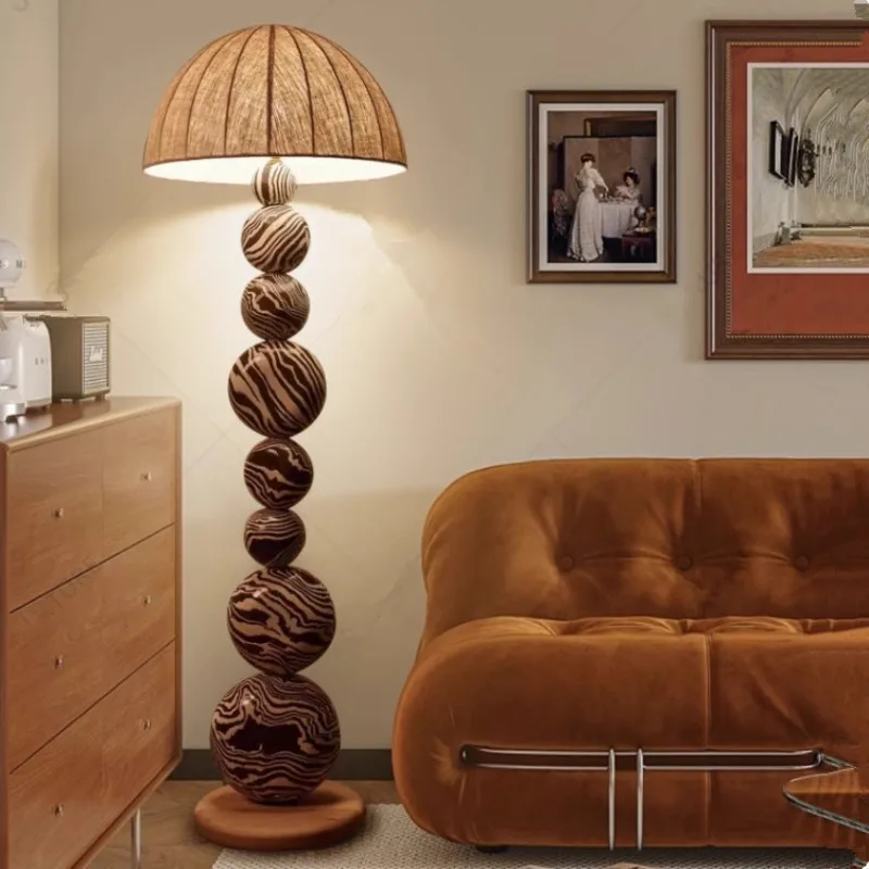 Creative villa bedroom sofa designer simple floor lamp, imitation wood grain light and shadow ornament decorative lamp