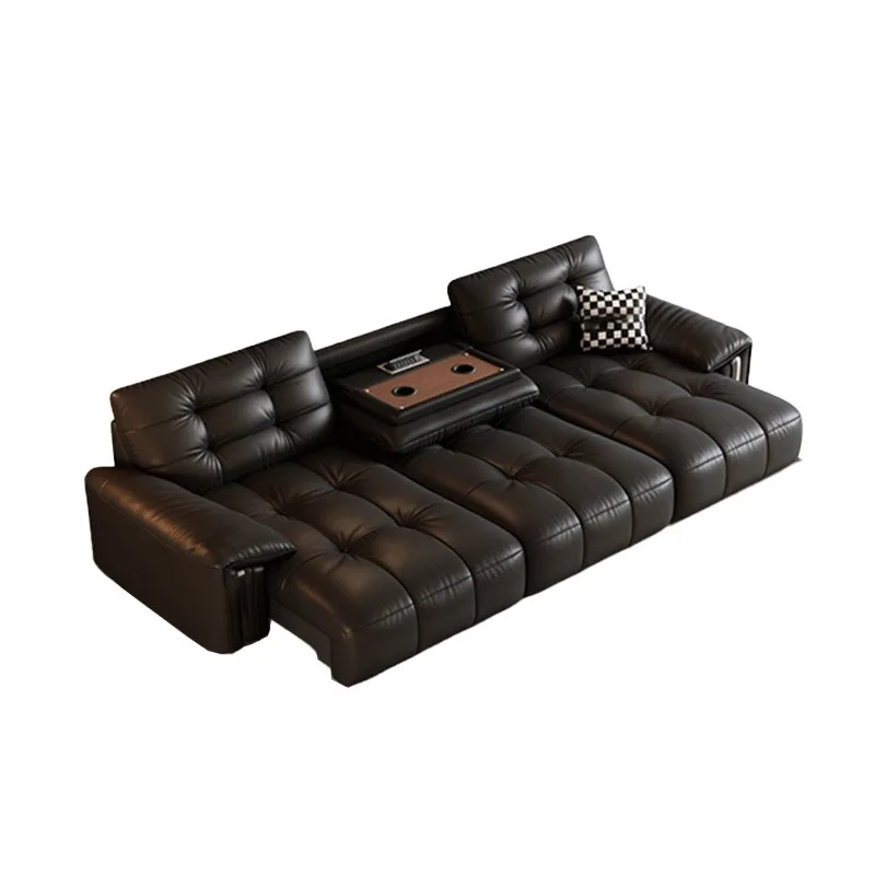 Sofa first layer cowhide retractable function electric sofa zero against the wall Italian sofa living room