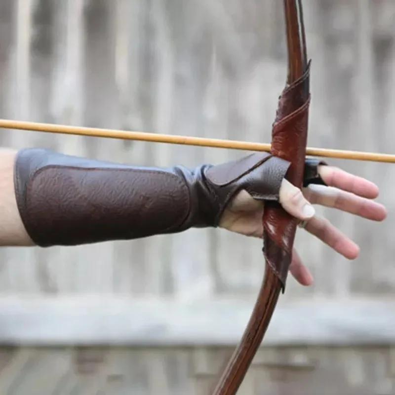 Medieval Archery Leather Long Gloves Steampunk Armor Cuff Warrior Knight Archer Costume Bracers Gauntlet Wristband Arm Accessory