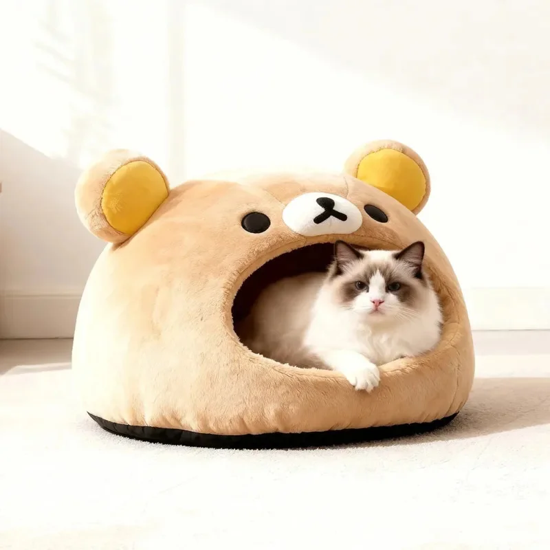 

Мягкая плюшевая лежанка-пещера Kawaii Rilakkuma Bear для кошек и щенков – идеальный подарок для владельцев питомцев. Мебель для животных Kawaii.