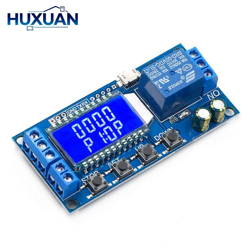 6-30V Adjustable Timer Switch Relay Module Micro USB Digital LCD Display Time Delay for Aquarium Equipment Control