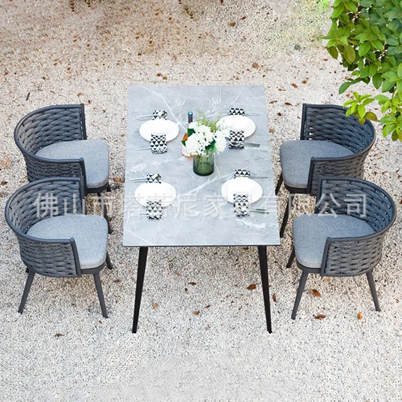 Modern Outdoor Rattan Table and Chair Set Waterproof Sunproof Furniture for Villa Courtyard Resort Balcony Garden Leisure