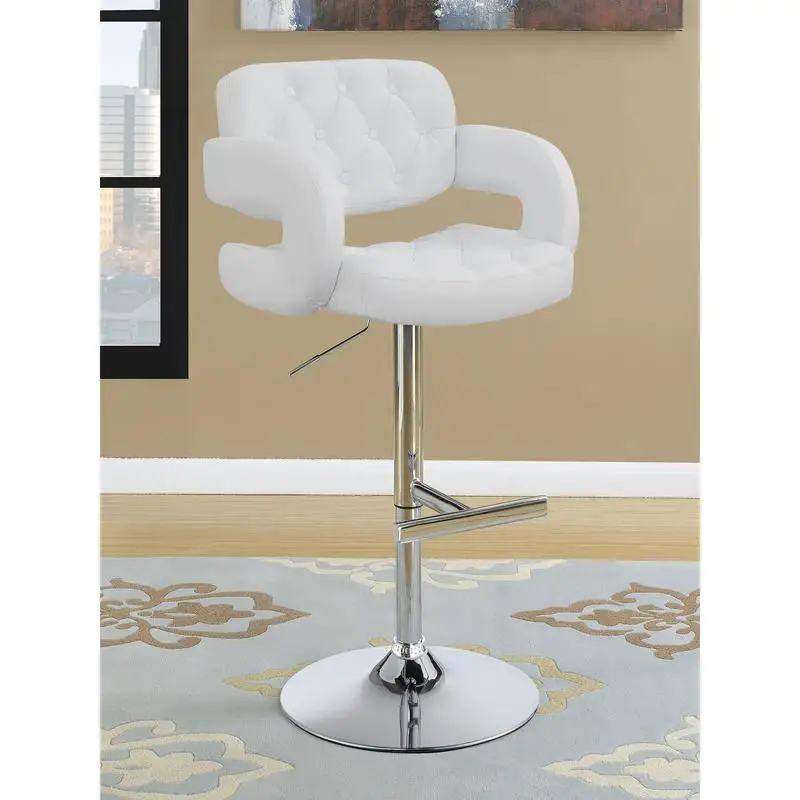 Adjustable Chrome and White Bar Stool with Modern Design