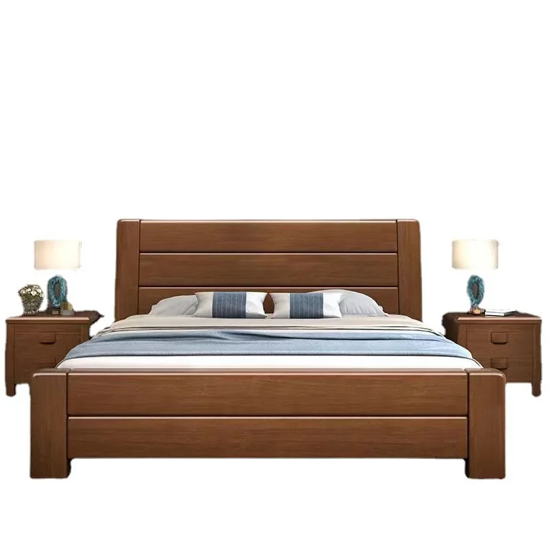 Chinese Style Solid Wood Bed Engineering Single Unit Modern Simple Double Person High-pressure Box Storage Bed Master Bedroom