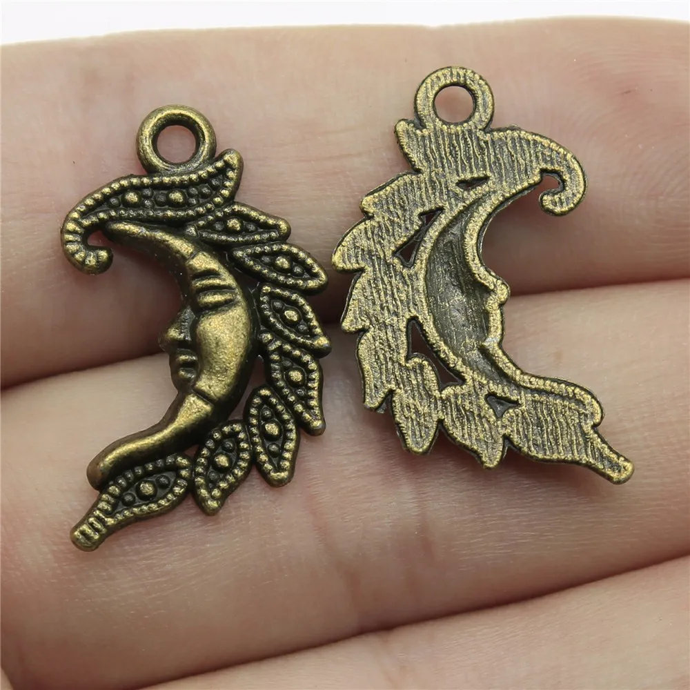 WYSIWYG 10pcs 15x27mm 2 Colors Crescent Moon Face Charms Pendants Jewelry Making Bracelet DIY Jewelry Finding