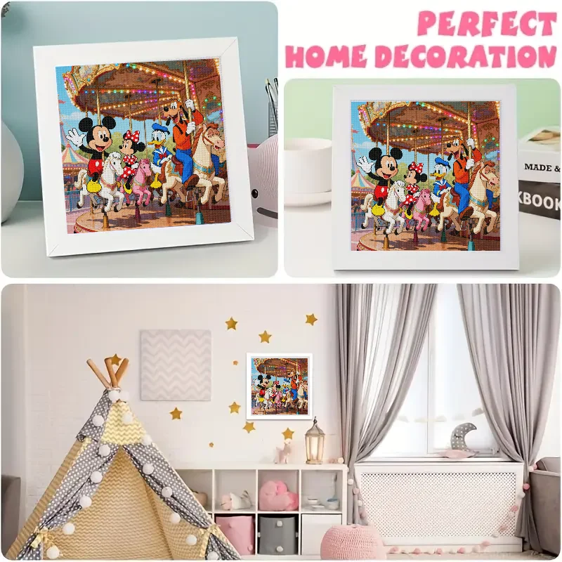 Kit de peinture diamant 5D à perceuse complète, bricolage, Disney Mickey Mouse Minnie Mouse Donald Duck Goofy Friends sur scène de carrousel, strass, 1 pièce
