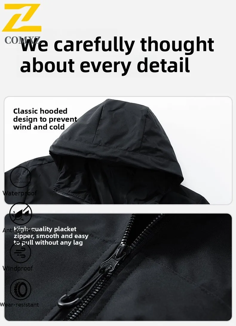 COMXZ hombres al aire libre con capucha senderismo rompevientos primavera otoño abrigo impermeable a prueba de viento ajuste suelto chaqueta de utilidad con cremallera multibolsillo