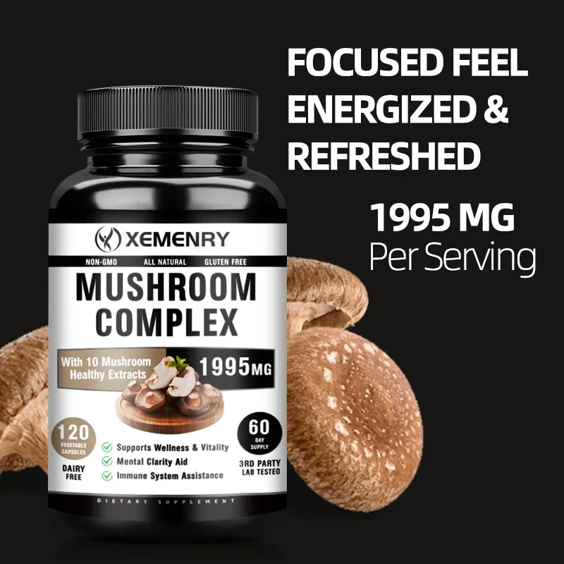 

Mushroom Complex Supplements - Antioxidants Promote Brain Health, Boost The Immune System, Improve Memory, and Concentration