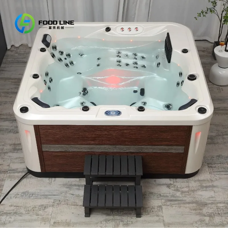 2.2m 5-Seater Outdoor Acrylic Whirlpool Spa Tub, Custom Hot Tub with 72 Massage Jets, Ozone Sterilization & LED Lights