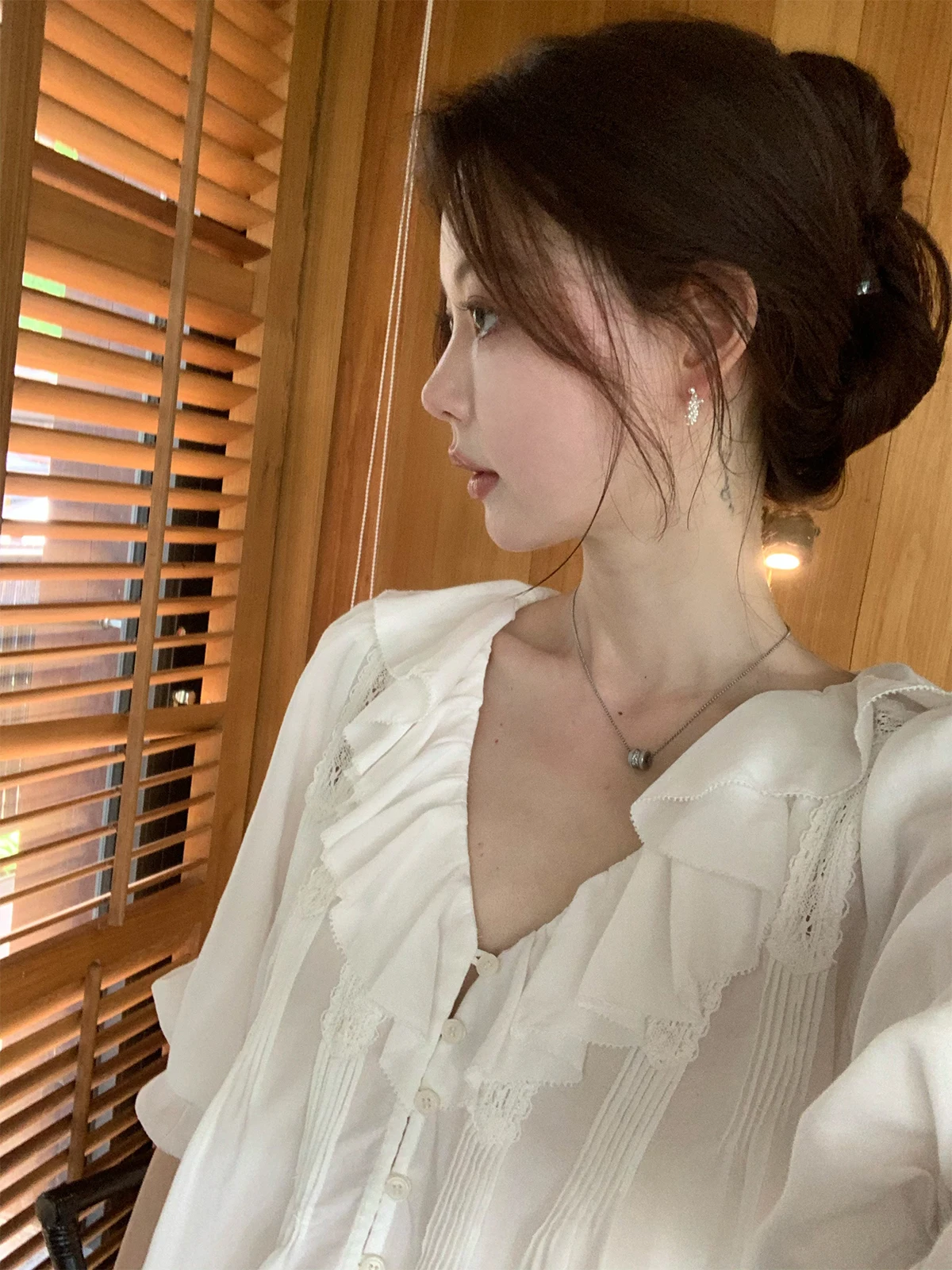 

Romantic Silk irt Seeyouiceland Molly White Jasmine White Tea Heavy Work Accordion Pleat Women's Commute Sle Loose Fit irt