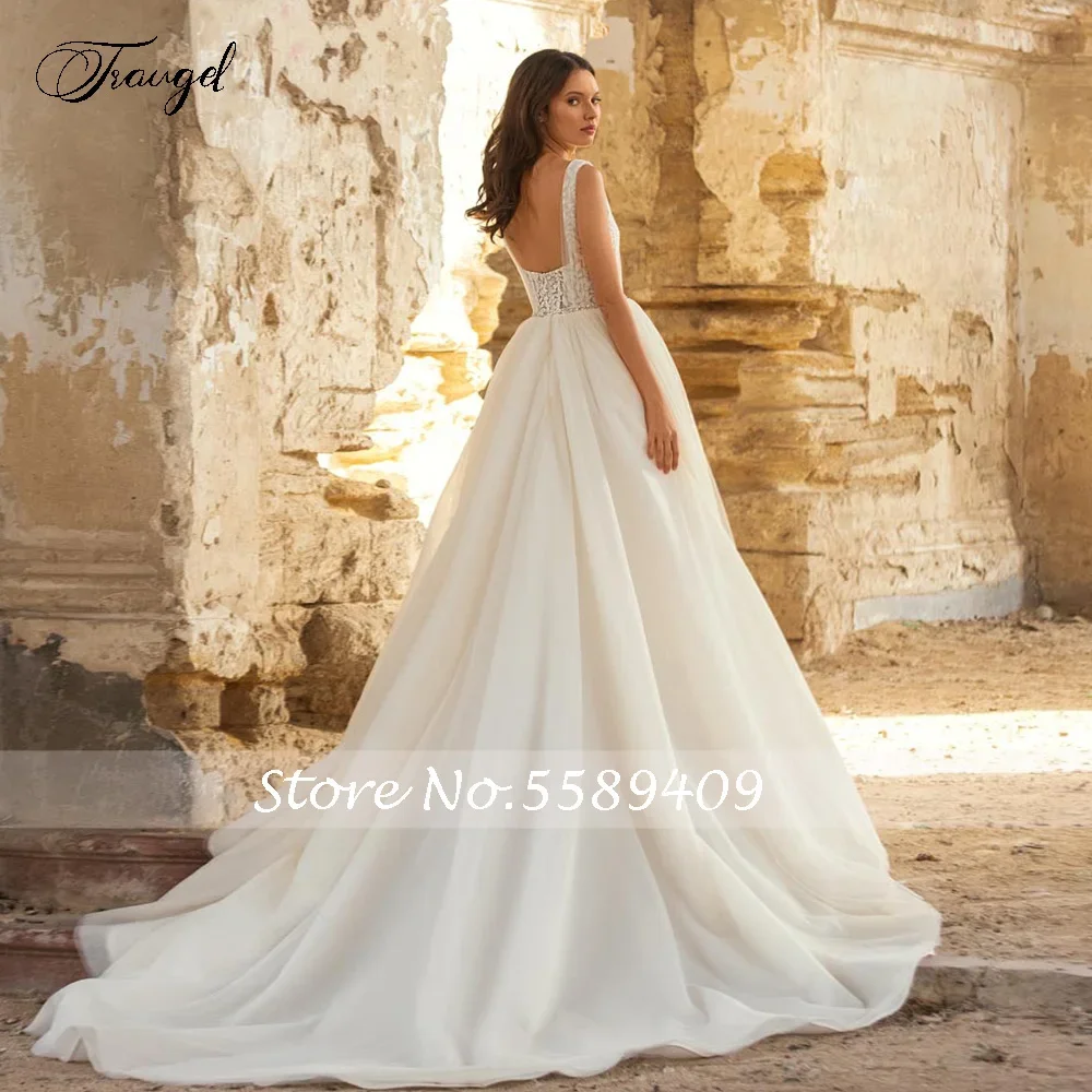 Personalizado a linha praia vestidos de casamento barco pescoço sem mangas sem costas vestido de noiva frisado rendas apliques novia