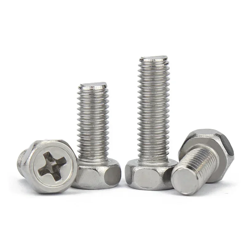 20pcs M5 M6 Cross Recessed Hexagon Bolts Screws Stainless Steel  Phillips Bolt al  L=10-30mm 16mm 20mm 25mm GB29.2