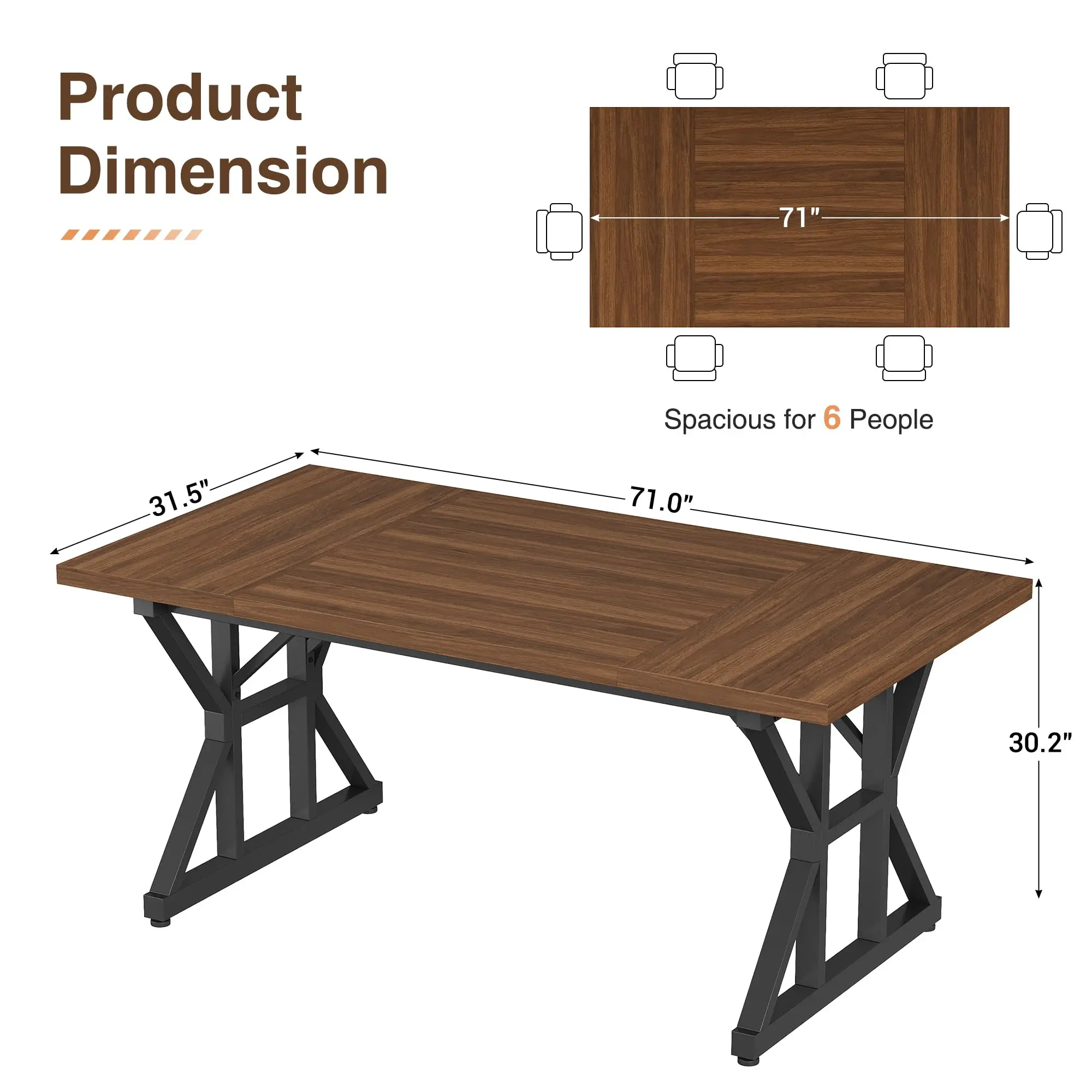 71 Inch Executive Desk, Large Computer Office Desk Workstation with Thick Desktop & Heavy Duty Metal Legs, Modern