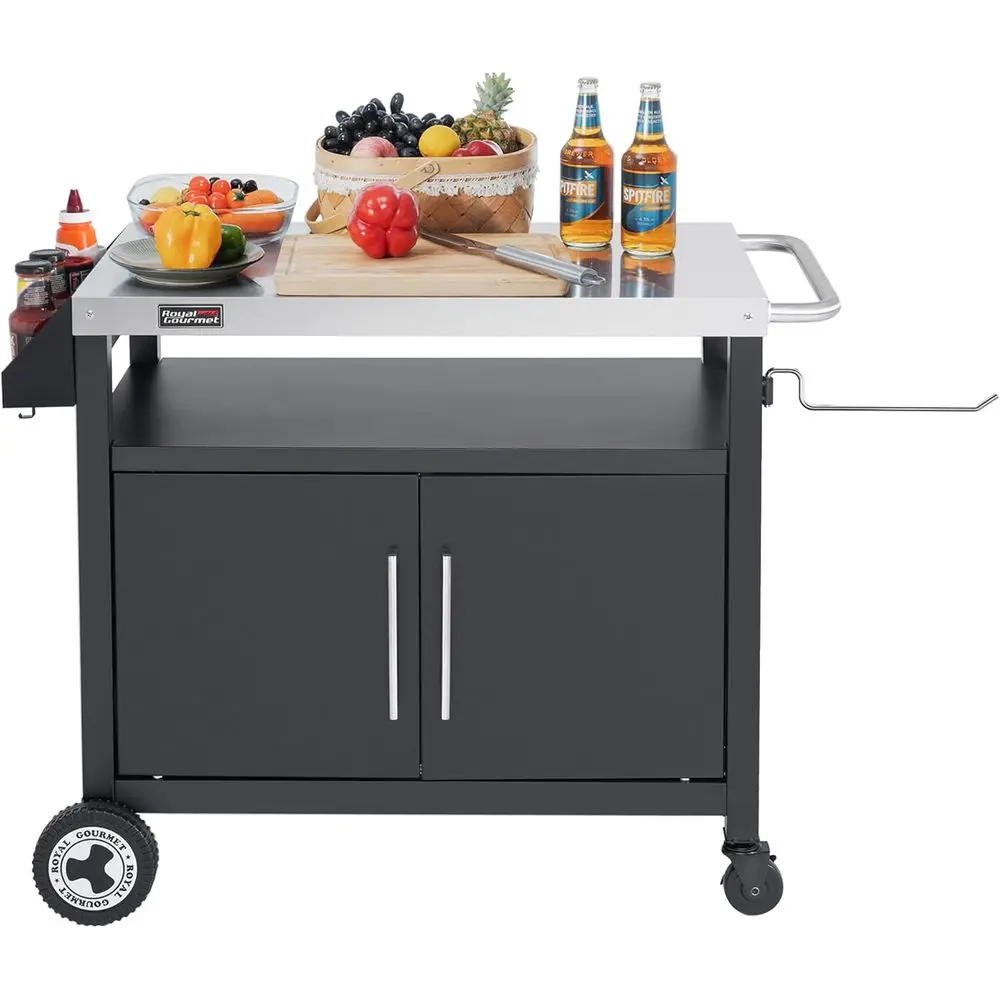 

Movable Outdoor Grill Cart with Storage, Stainless Steel Kitchen Island for BBQ and Dining, Black