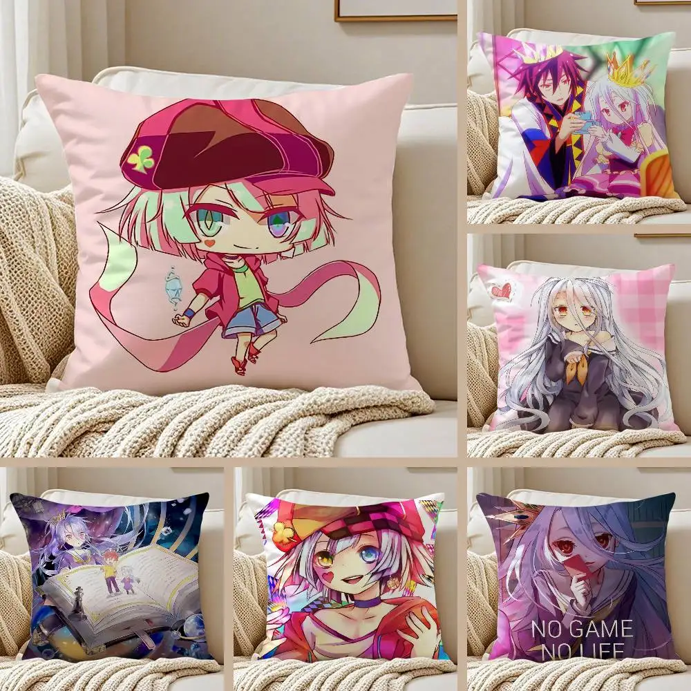 Anime Beautiful-No Game No Life-Cartoon-Kissenbezug, Anti-Dustmite, unsichtbarer Reißverschluss, seidiger kurzer Plüsch-Sofa-Kissenbezug