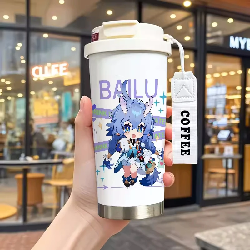 530ml Thermos Cup Honkai：Star Rail Cartoon Fu Xuan Himeko Bailu 316 Stainless Steel Water Coffee Cup Office Students Portable