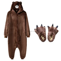 Brown Bear Onesie Women Men Animal Kigurumis  Pajama Cartoon Animal Slippers Festival Homewear Suit Overalls Polar Fleece