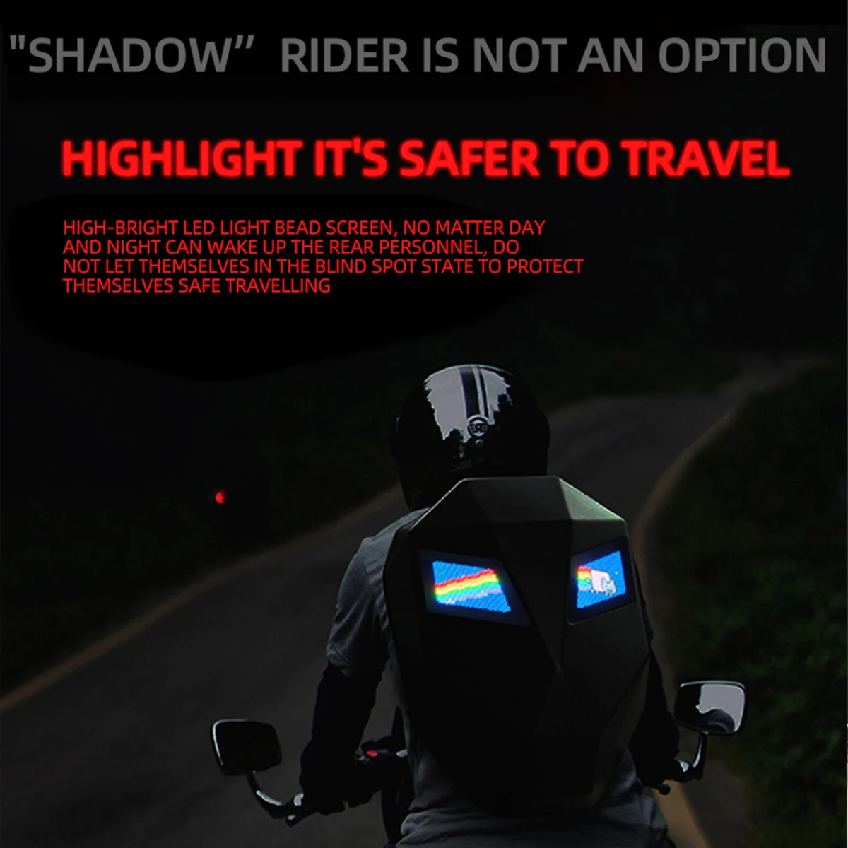 Rider Motorcycle LED Backpack Carbon fiber Hard shell Knight Cycling knapsack with Demon Eye LED electronic screen waterproof