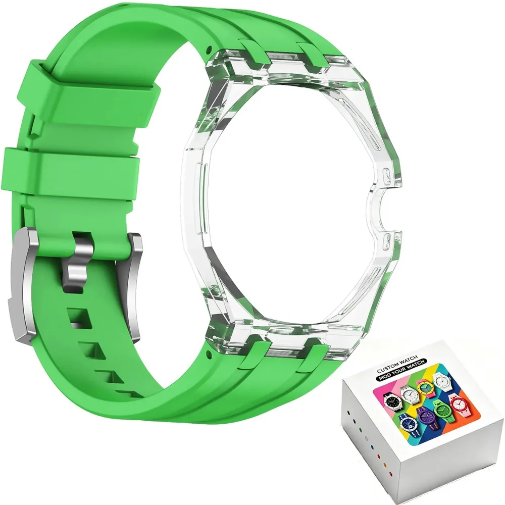 Transparent Case+Liquid Silicone Strap for Swatch X AP Royal Pop Watch Luxury High Modification Wristband for Royal Pop Correa