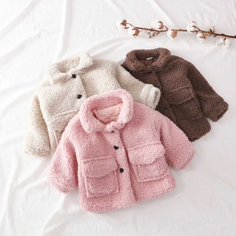 Fashion Baby Girl Boy Lamb Wool Jacket Toddler Child Thick Warm Sheep Like Coat Cotton Single Breasted Outwear Baby Clothes 1-7Y