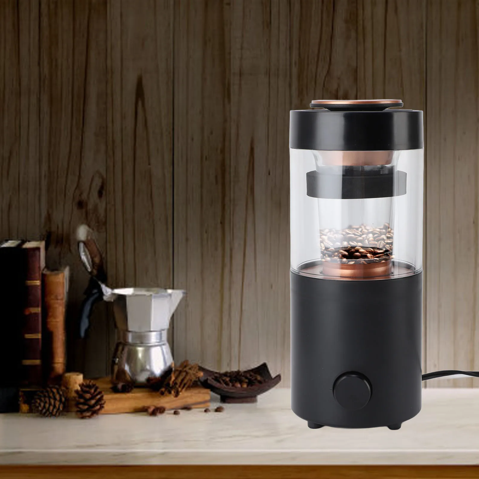 آلة تحميص حبوب القهوة الأوتوماتيكية مع مؤقت ، الفولاذ المقاوم للصدأ ، الزجاج الشفاف ، المنزل ، من جميع أنواع القهوة