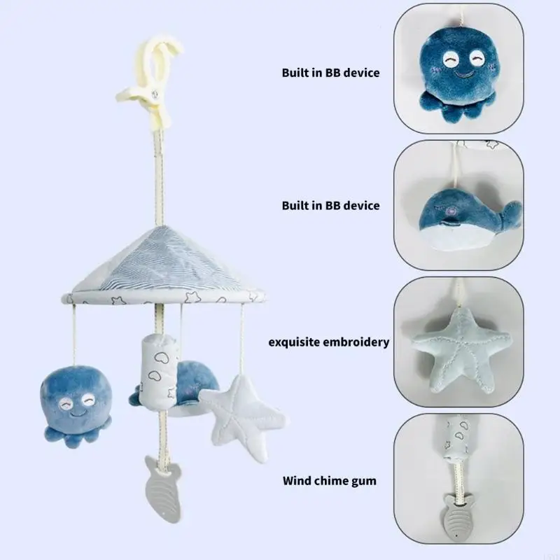 سرير أطفال محمول L5YF معلق للعب دمية لعبة موسيقية من القطيفة على شكل حيوان دمية حيوانات قطنية آمنة