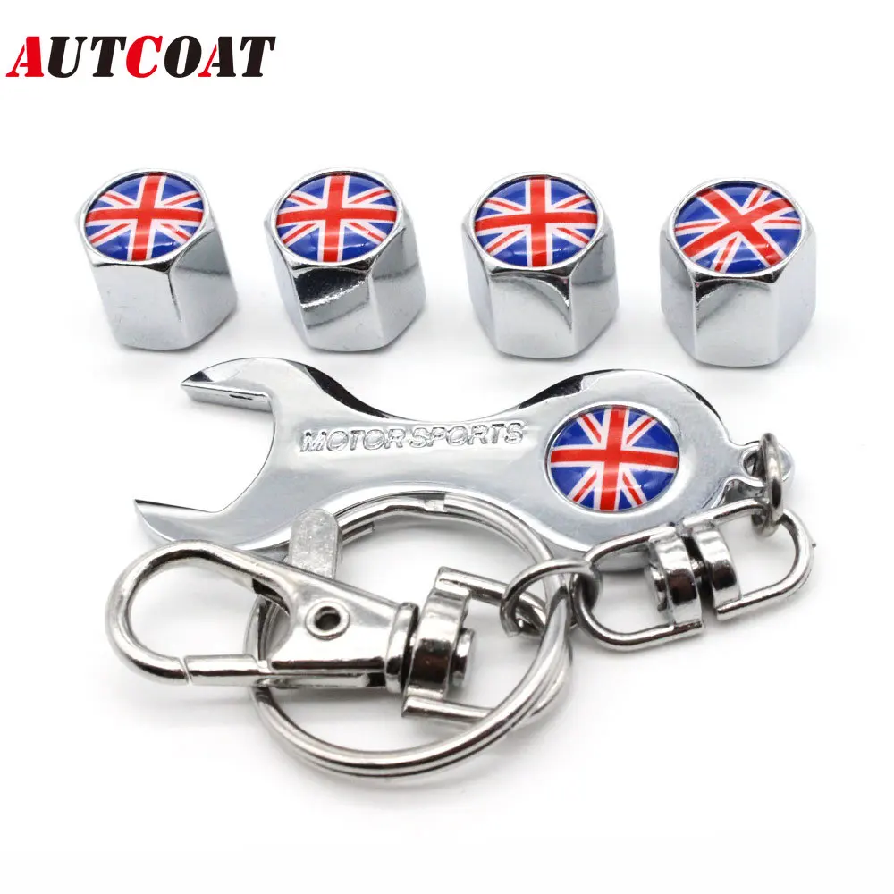 

1Set England Flag Style Anti-theft Emblem Auto Car Wheel Tire Air Valve Caps With Wrench Keychain Zinc Alloy Stem Dust Cover