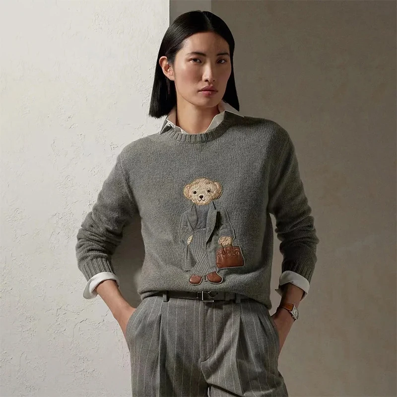 Embroidery Bear Knit Sweater Pullover Women Long Sleeve RL Tops Luxury Designer Brands Autumn Winte Thick Knitwear Coat Clothing