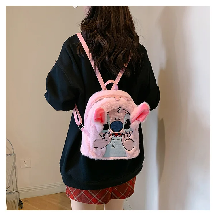 Disney Angel Plush Backpack Cartoon Stitch Cute School Bags for Students Kawaii Anime Bookbag Kids Birthday Gifts