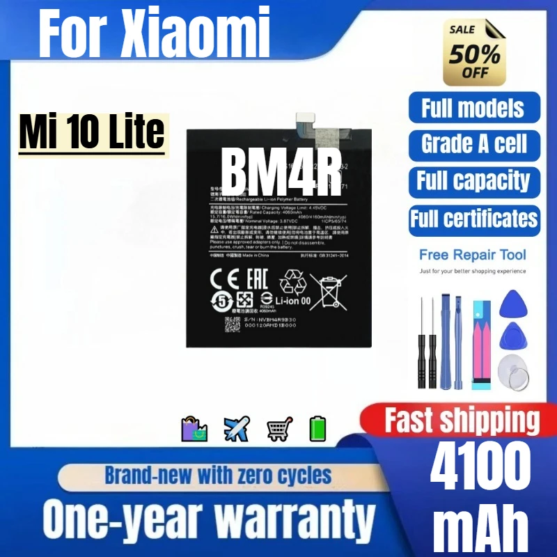 

BM4R for Xiaomi Mi 10Lite Phone Battery 0 Cycle High Quality High Capacity Battery Replacement Bateria Grade A Cell with Tools
