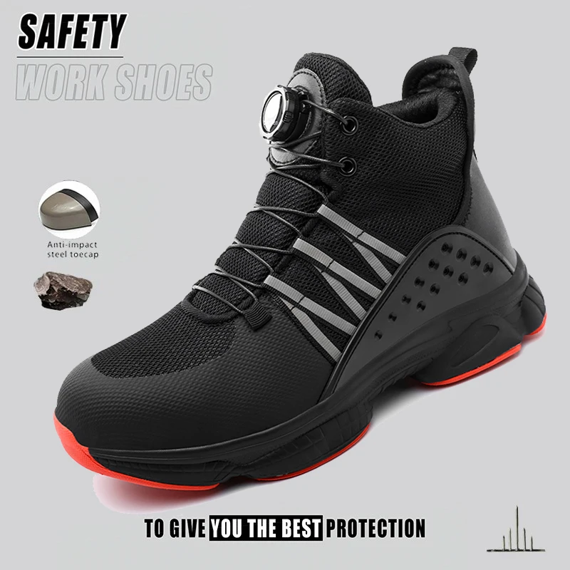 

Rotary Button Work Safety Shoes for Men Steel Toe Indestructible Construction Work Shoes Industrial Shoes Anti-smash Breathable