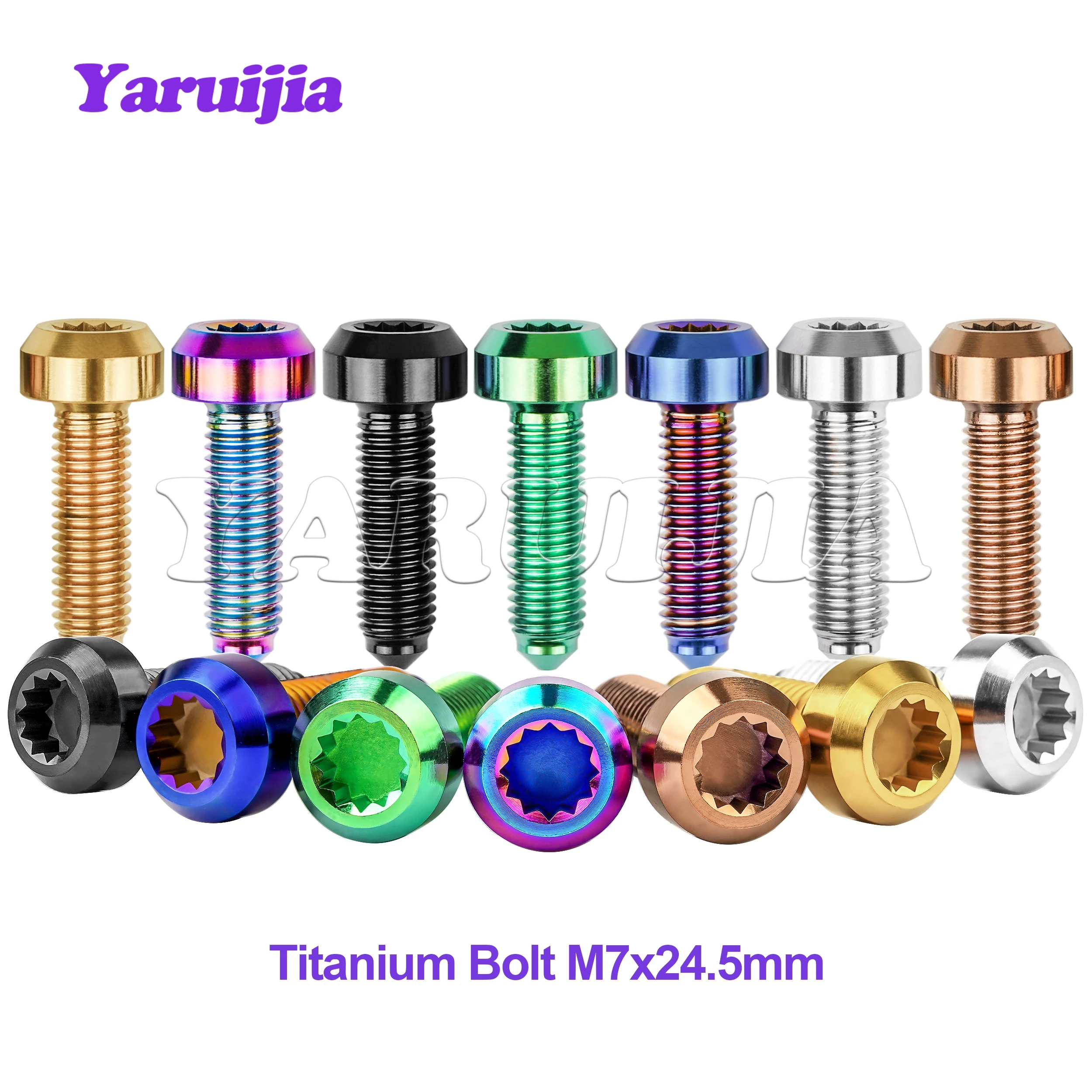 

Yaruijia Titanium Gr5 Bolt M7x24.5mm Pitch 1.0mm 12 point 6.4mm spline Torx forged head Screws for Motorcycle Car split rim