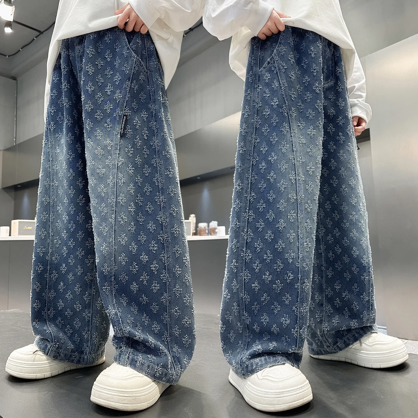 New Children Designer High Street Fashion Distressed Jeans For Teen Boys Stylish Ripped Denim Pants Kids Trendy Jeans Trousers